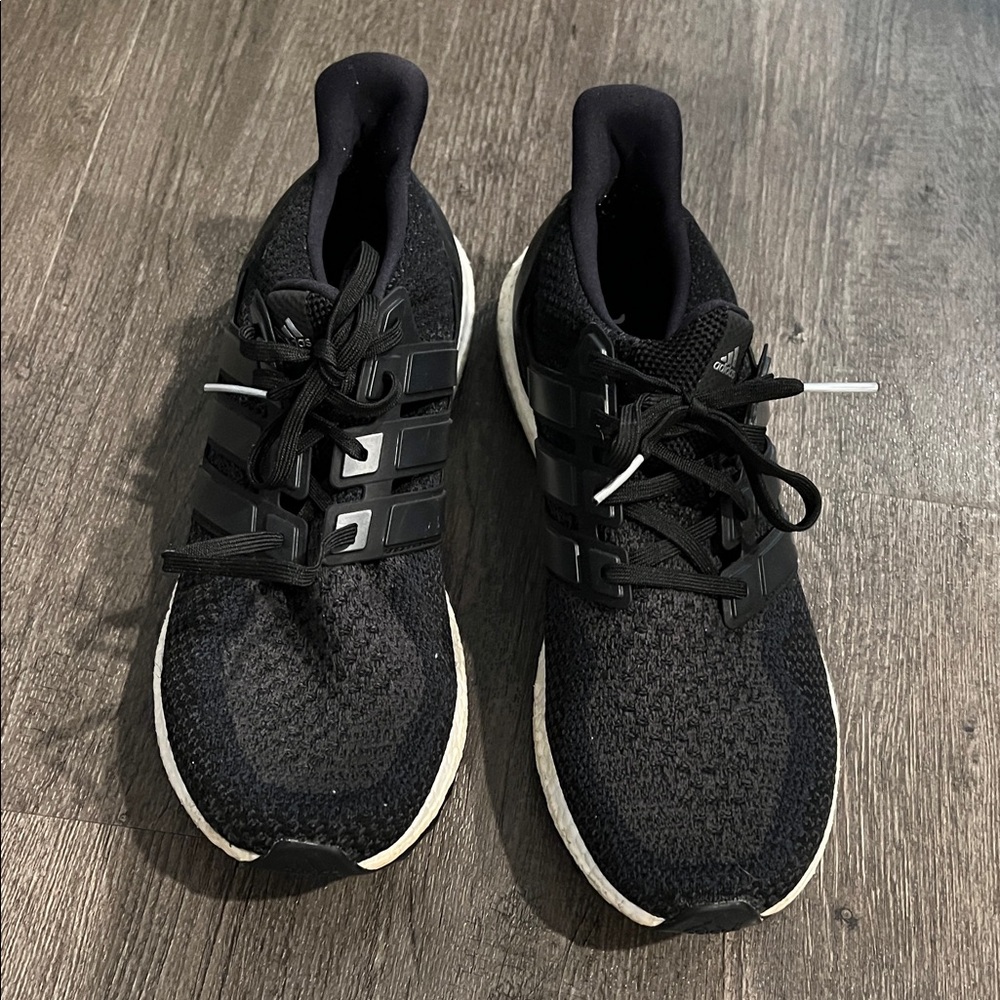 Adidas Ultra Boost Black Running Shoes with White Soles